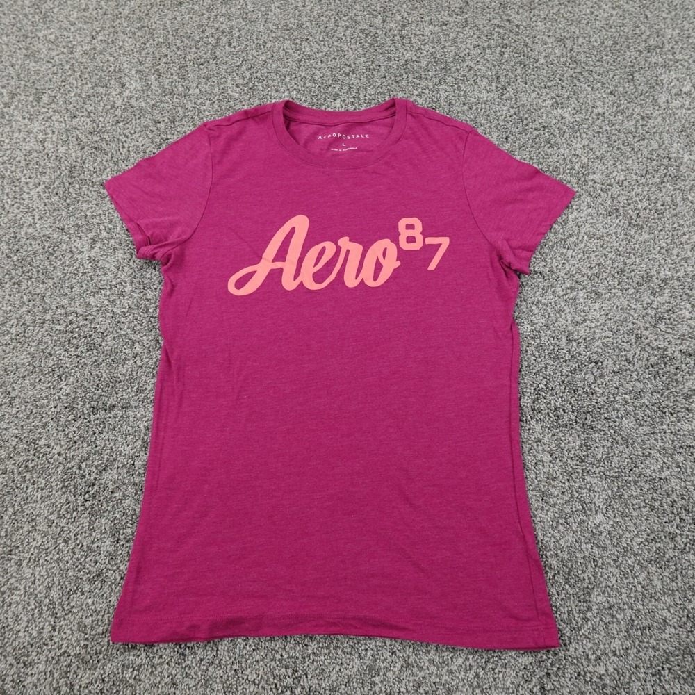 Aeropostale Shirt Womens L Pink Purple Aero Logo Casual Preppy Short Sleeve